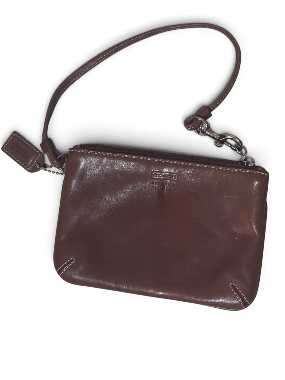 Coach Brown Leather Wristlet Pouch Wallet Clutch Zip Top